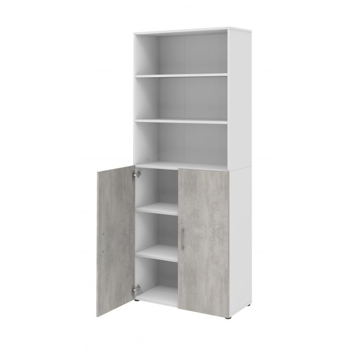 Röhr Bush Schrank in Weiß und Beton Nachbildung mit 3 offenen Regalablagen Online Shopping