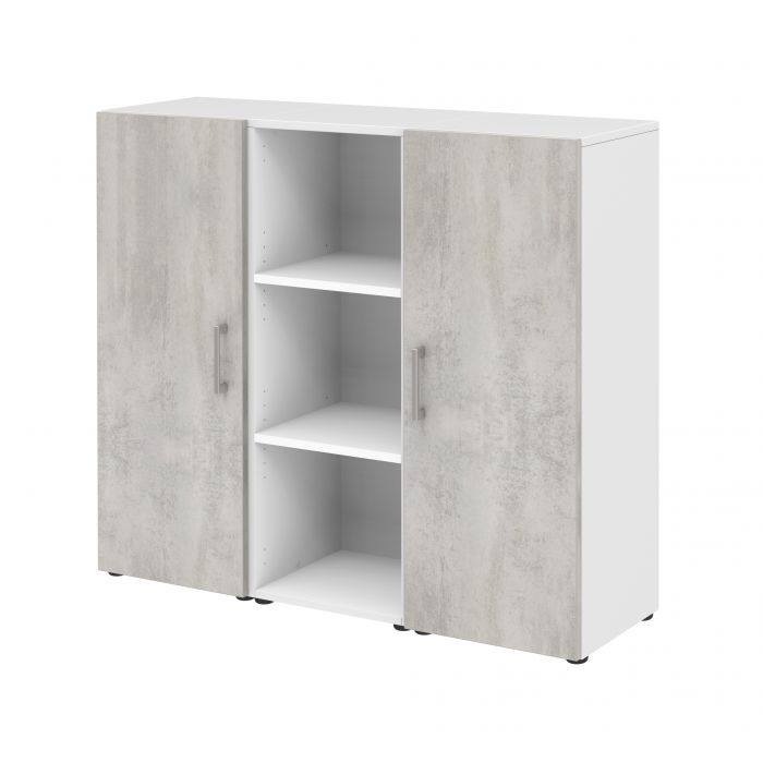 Röhr Bush Sideboard in Weiß mit Beton Nachbildung mit 2 Türen und einem Regal