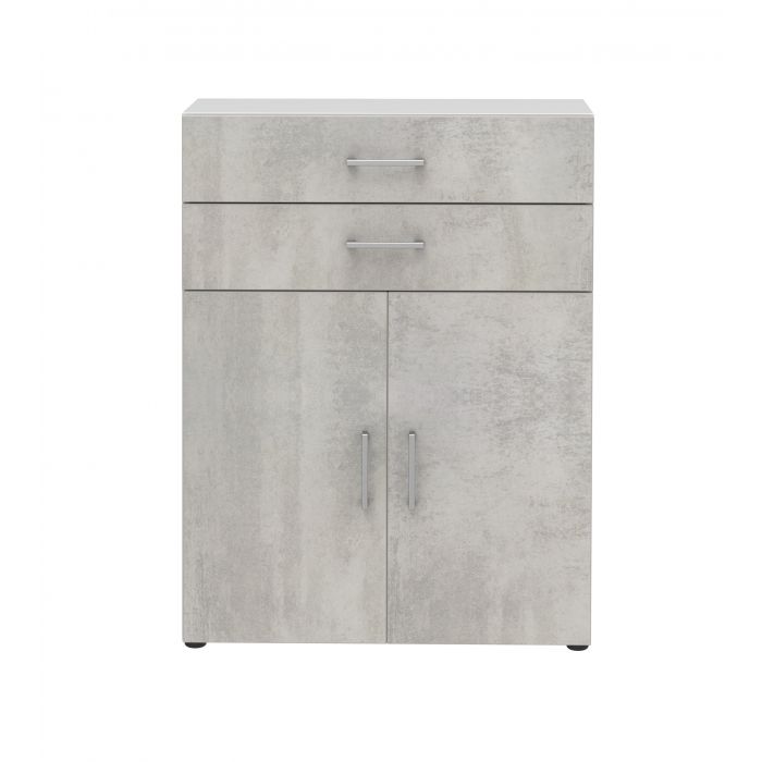 Röhr Bush Highboard in Weiß und Beton Nachbildung mit 2 Türen und 2 Schubkästen für 3 Ordnerhöhen Osterangebot