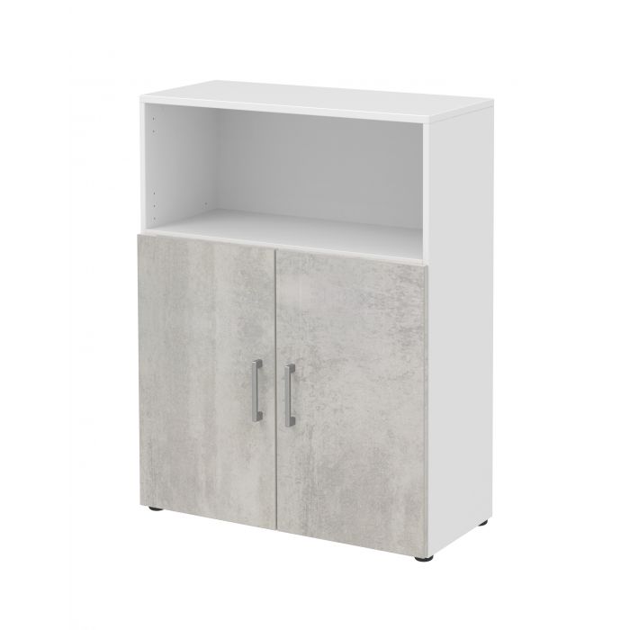 Röhr Bush Highboard in Weiß und Beton Nachbildung mit 2 Türen und 2 Schubkästen für 3 Ordnerhöhen Osterangebot