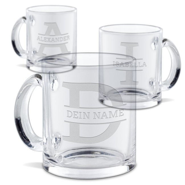 Tassendruck Glastasse mit Gravur - Initiale und Name