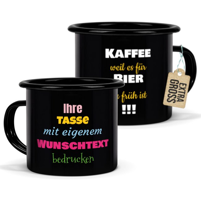 Tassendruck Schwarze Emaille- - mit Wunschtext personalisieren - verschiedene Größen