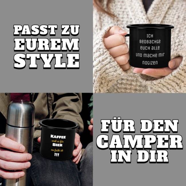 Tassendruck Schwarze Emaille- - mit Wunschtext personalisieren - verschiedene Größen Bestseller