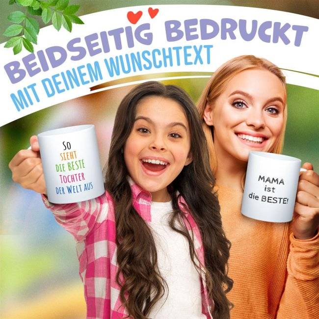 Tassendruck Kunststofftasse mit Wunschtext - Bpa-frei Kauf eins, bekomm eins gratis