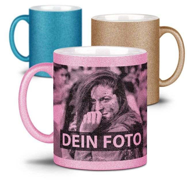 Tassendruck Fototasse mit Glitzer-Effekt selbst gestalten - Verschiedene Farben VIP-Rabatte