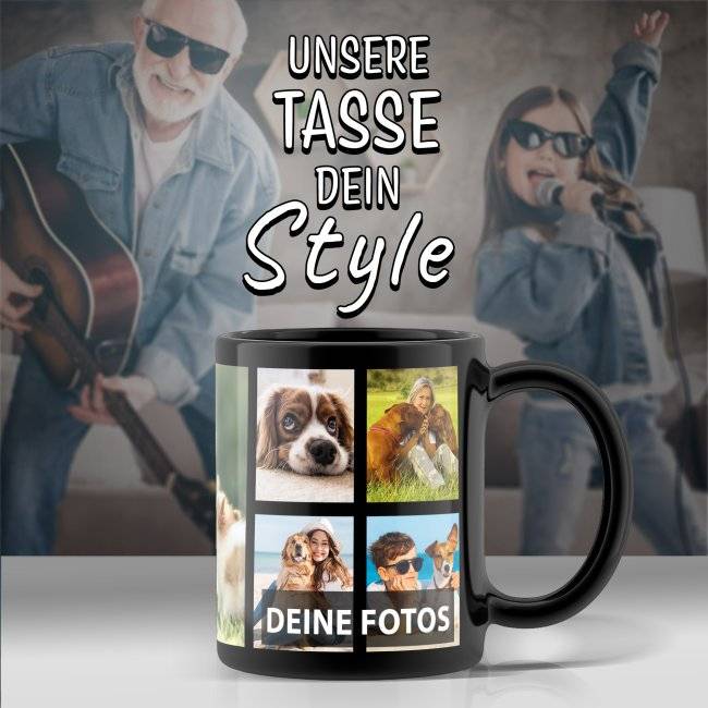 Tassendruck Schwarze mit Fotocollage - verschiedene Designs JETZT KAUFEN