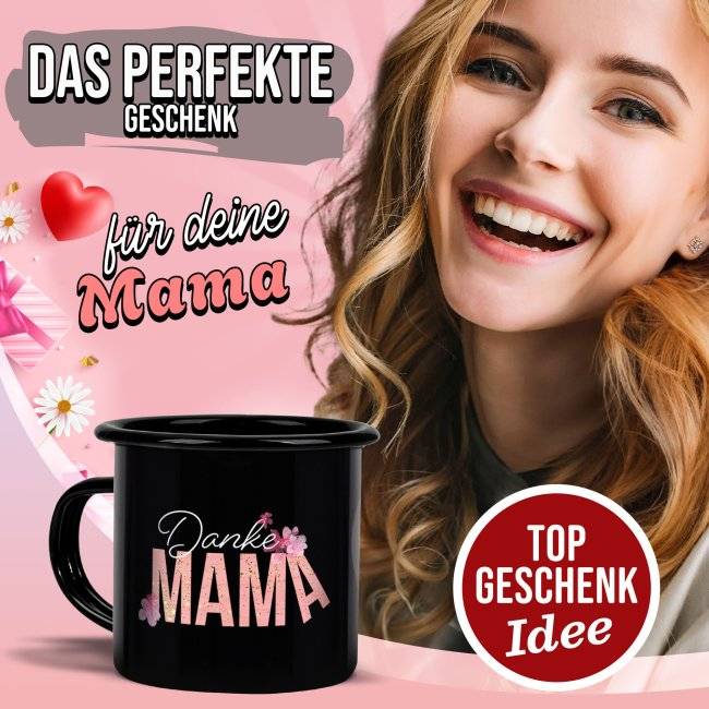 Tassendruck Emaille- schwarz - Danke Mama - mit Foto bedruckt Sonderangebot der Fabrik