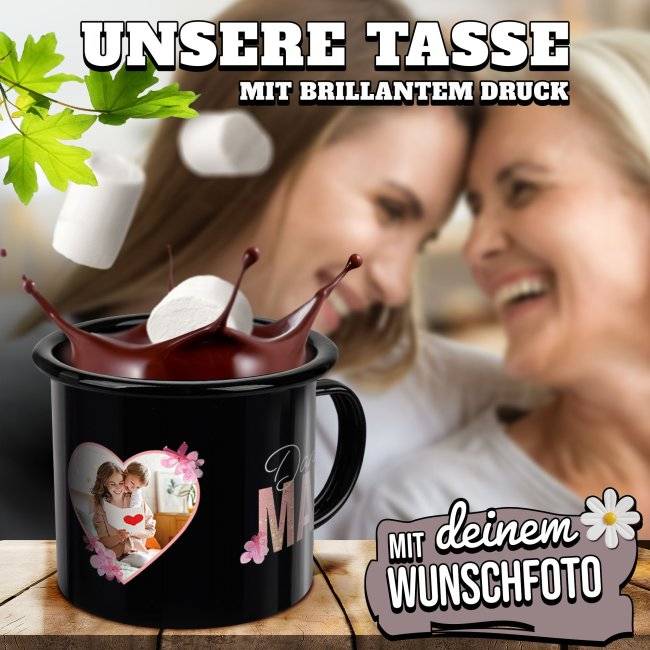 Tassendruck Emaille- schwarz - Danke Mama - mit Foto bedruckt Sonderangebot der Fabrik