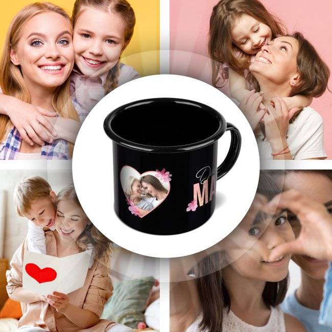 Tassendruck Emaille- schwarz - Danke Mama - mit Foto bedruckt Sonderangebot der Fabrik