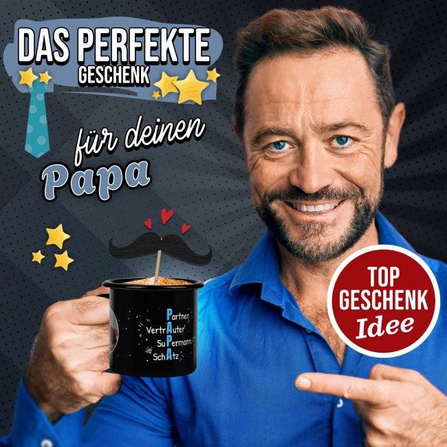 Tassendruck Emaille- schwarz - Definition Papa - selbst gestalten mit zwei Fotos Vierteljährliche Förderung
