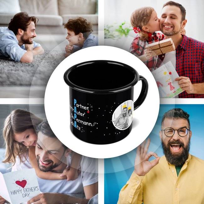 Tassendruck Emaille- schwarz - Definition Papa - selbst gestalten mit zwei Fotos Vierteljährliche Förderung