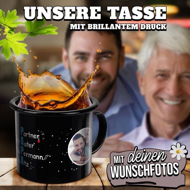 Tassendruck Emaille- schwarz - Definition Papa - selbst gestalten mit zwei Fotos Vierteljährliche Förderung