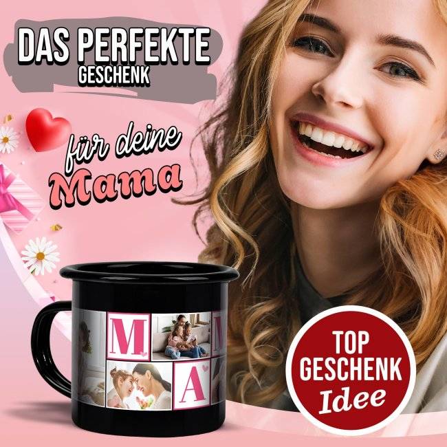 Tassendruck Emaille- schwarz - Mama - mit sechs Fotos bedruckt Discount Store für neue Produkte