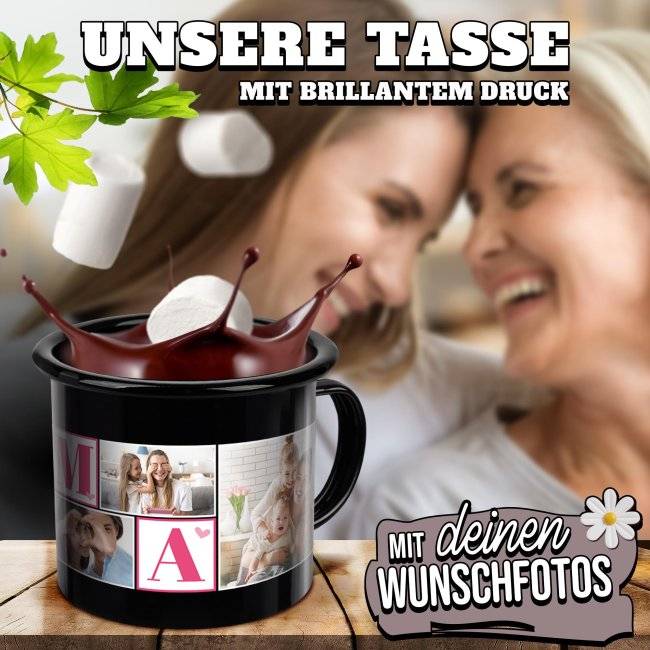 Tassendruck Emaille- schwarz - Mama - mit sechs Fotos bedruckt Discount Store für neue Produkte
