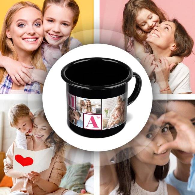 Tassendruck Emaille- schwarz - Mama - mit sechs Fotos bedruckt Discount Store für neue Produkte