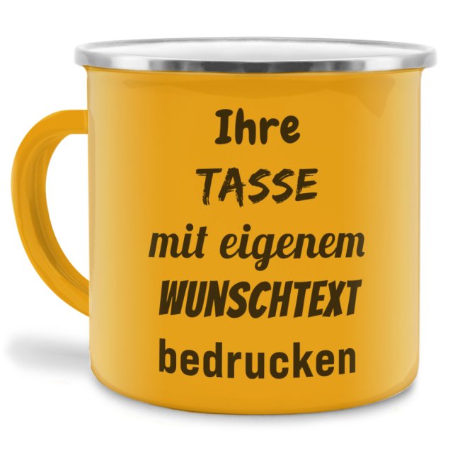 Tassendruck Emailletasse gelb Rand silber 50% Rabatt mit kostenlosem Versand
