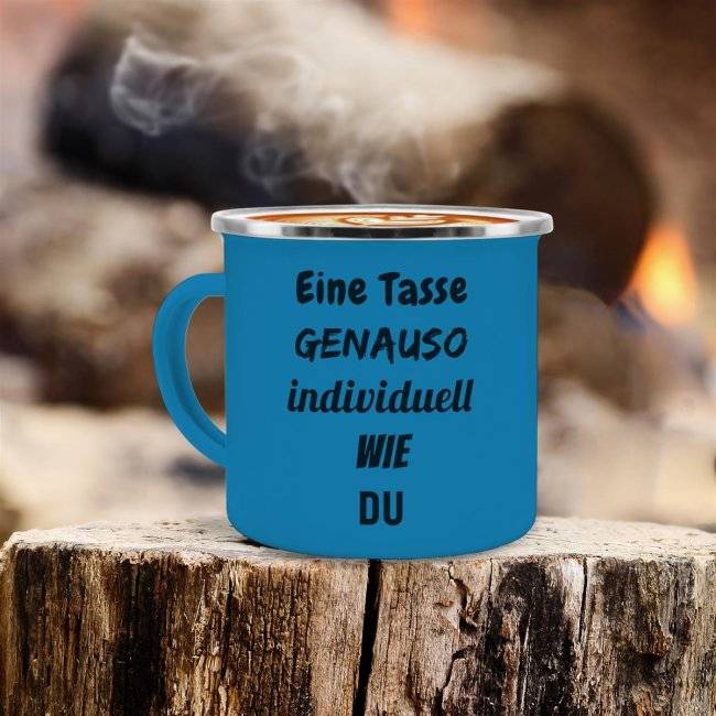 Tassendruck Emailletasse blau Rand silber Begrenzt auf 3 Tage