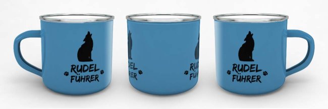 Tassendruck Emailletasse blau Rand silber Begrenzt auf 3 Tage