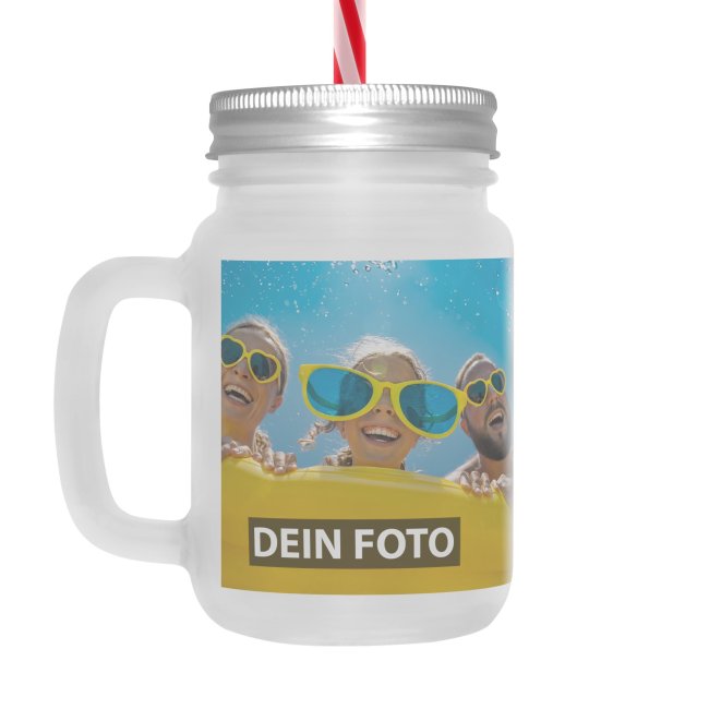 Tassendruck Retro-Trinkglas selbst gestalten - mit Strohhalm - Satiniert, 400 ml