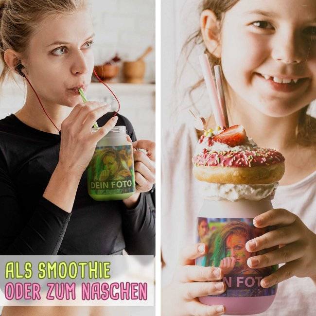 Tassendruck Retro-Trinkglas selbst gestalten - mit Strohhalm - Satiniert, 400 ml 50% Rabatt für begrenzte Zeit