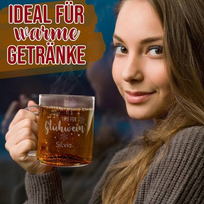 Tassendruck Personalisierte Glastasse mit Gravur - Time for Glühwein - mit Name Rabatte dieses Monats