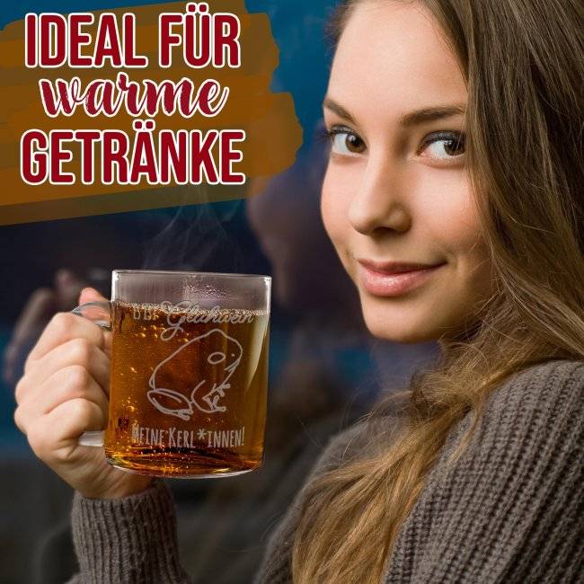 Tassendruck Glastasse mit Gravur - mit lustigem Spruch - Es ist Glühwein Meine Kerl*innen 2025