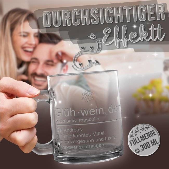 Tassendruck Personalisierte Glastasse mit Gravur - mit lustigem Spruch - Glühwein, um zu vergessen und Leute attraktiver zu machen Online