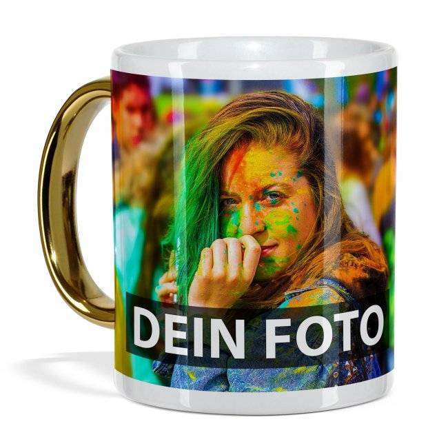 Tassendruck Fototasse mit Goldhenkel
