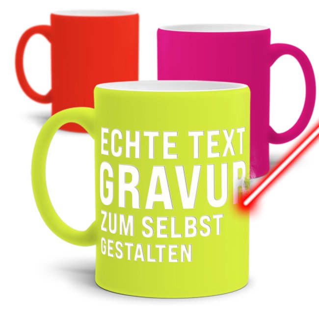 Tassendruck Neon Tassen mit Wunschgravur