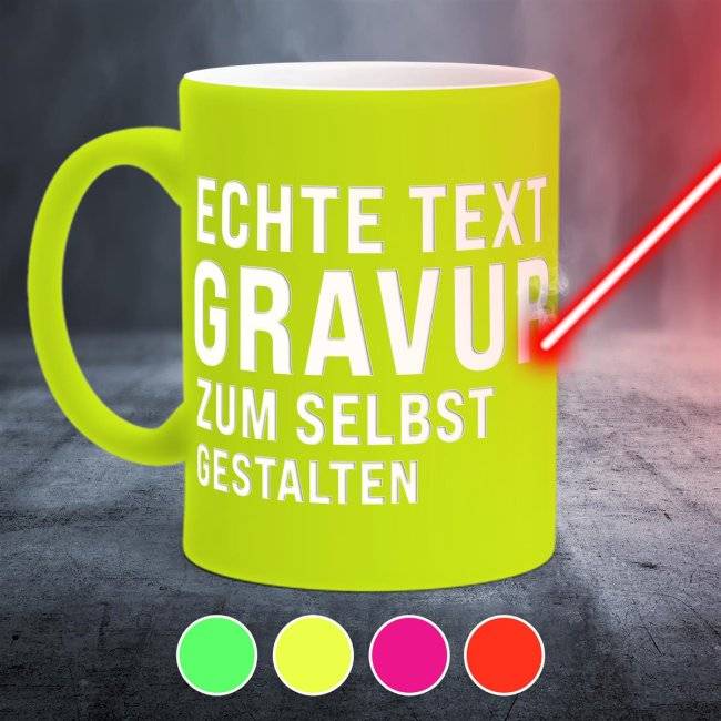 Tassendruck Neon Tassen mit Wunschgravur Fabrikverkauf