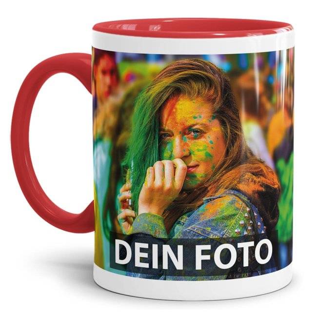 Tassendruck Fototasse innen/Henkel rot