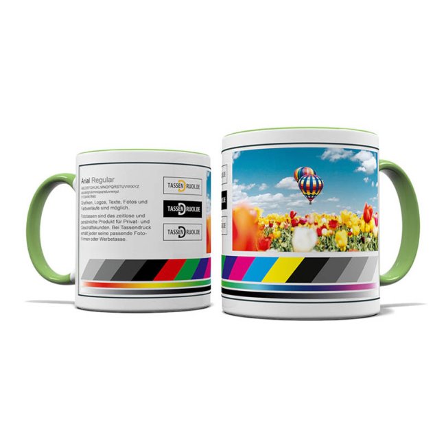 Tassendruck Fototasse innen/Henkel hellgrün Sonderangebot