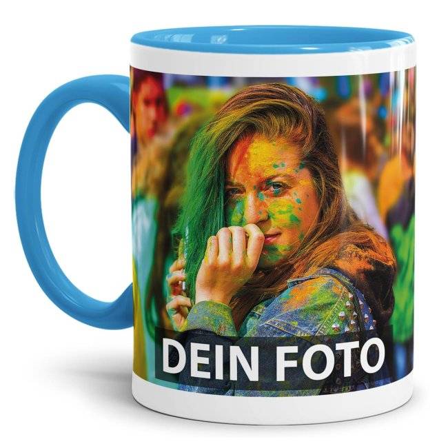 Tassendruck Fototasse innen/Henkel hellblau