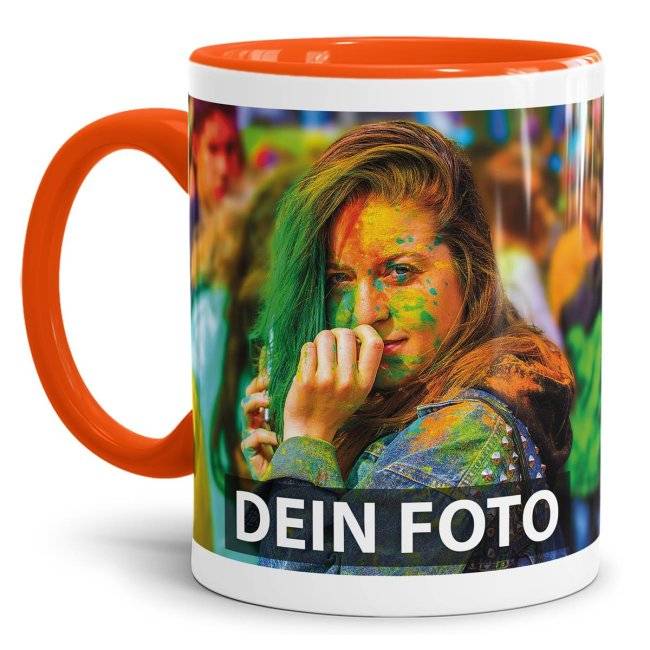 Tassendruck Fototasse innen/Henkel orange