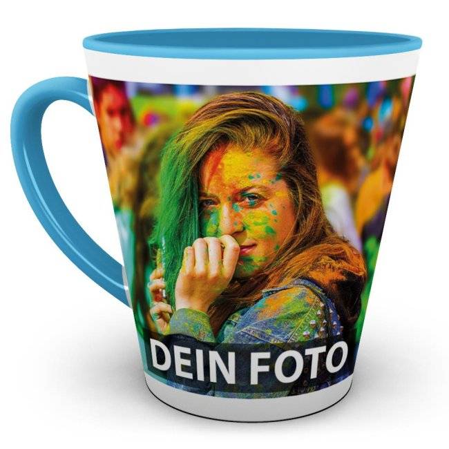 Tassendruck Latte Macchiato konisch Innen/Henkel hellblau Saisonschlussverkauf