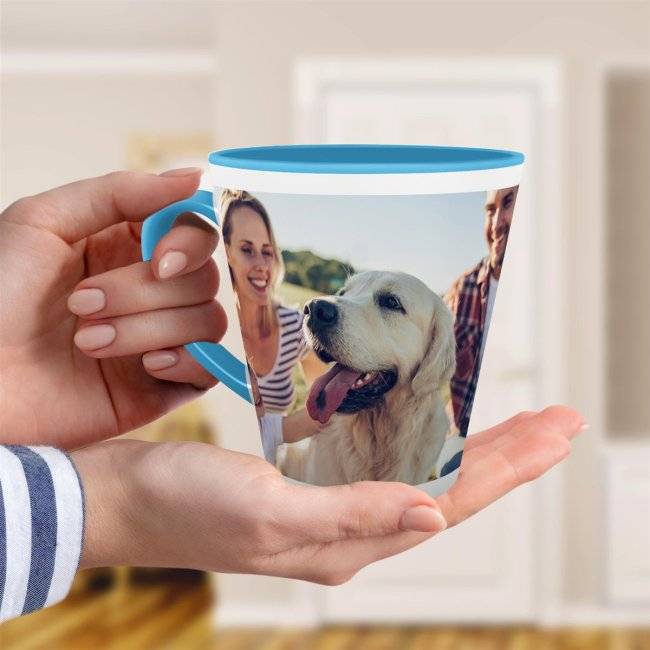 Tassendruck Latte Macchiato konisch Innen/Henkel hellblau Saisonschlussverkauf