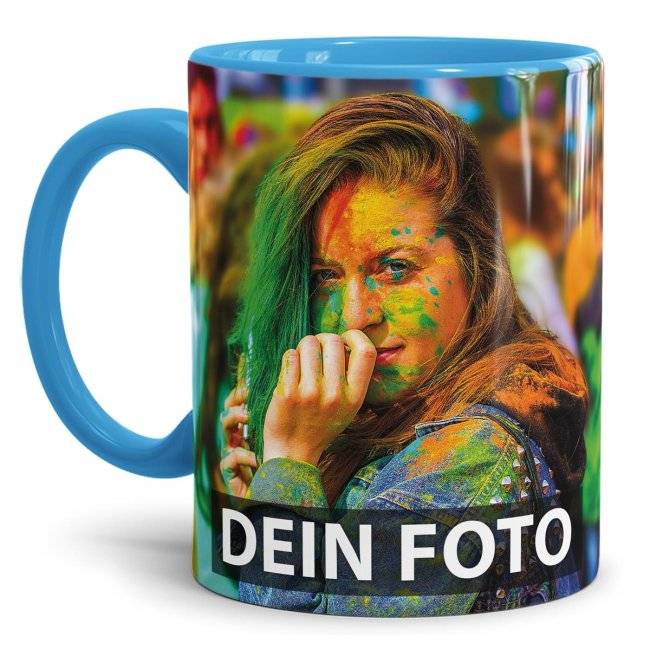 Tassendruck Panoramatasse innen/Henkel hellblau Muttertagsangebot