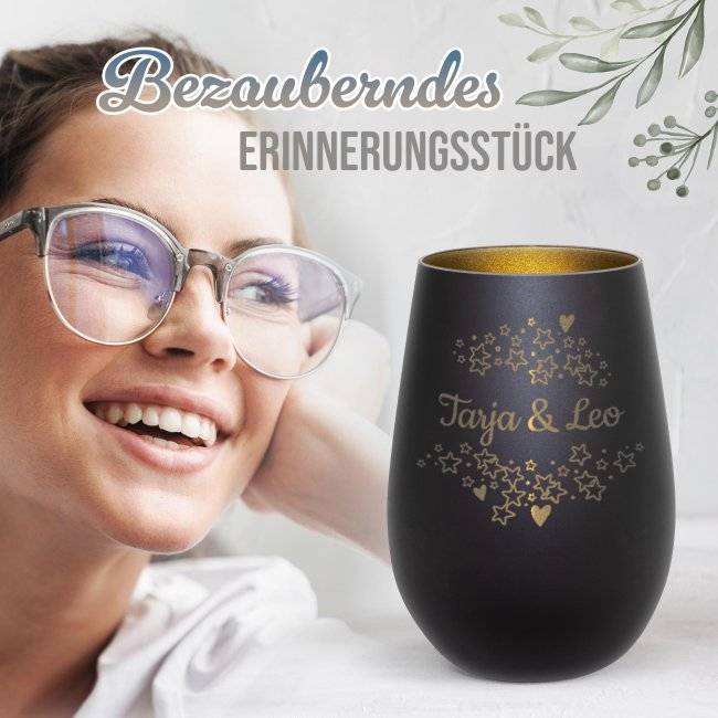 Tassendruck Windlicht mit Gravur - Sterne - mit Name - inkl. Teelicht Valentinstagsangebot