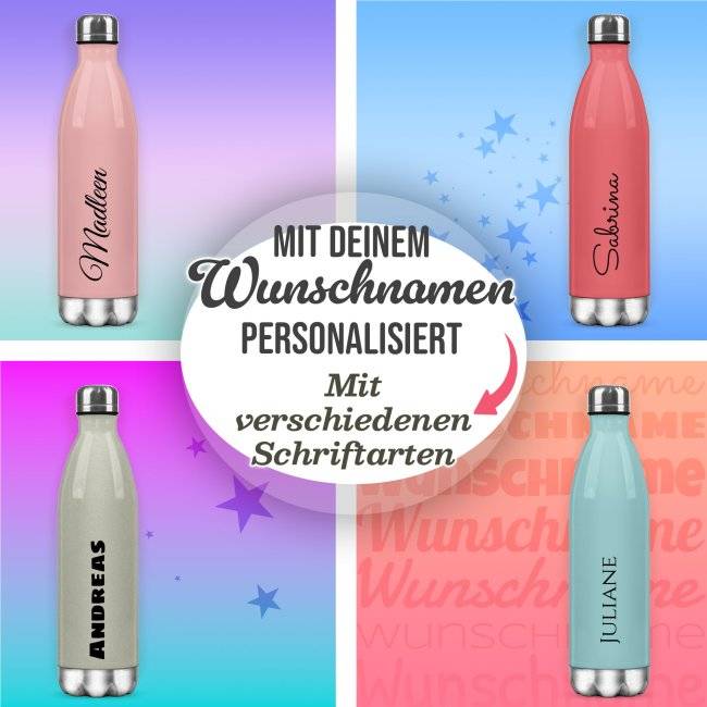 Tassendruck Edelstahl-Trinkflasche - mit Name gestalten - verschiedene Farben, 500 ml Jubiläumsangebot