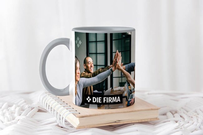 Tassendruck Panoramatasse innen/Henkel grau Top Angebot