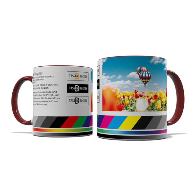 Tassendruck Panoramatasse innen/Henkel weinrot Blitzangebot