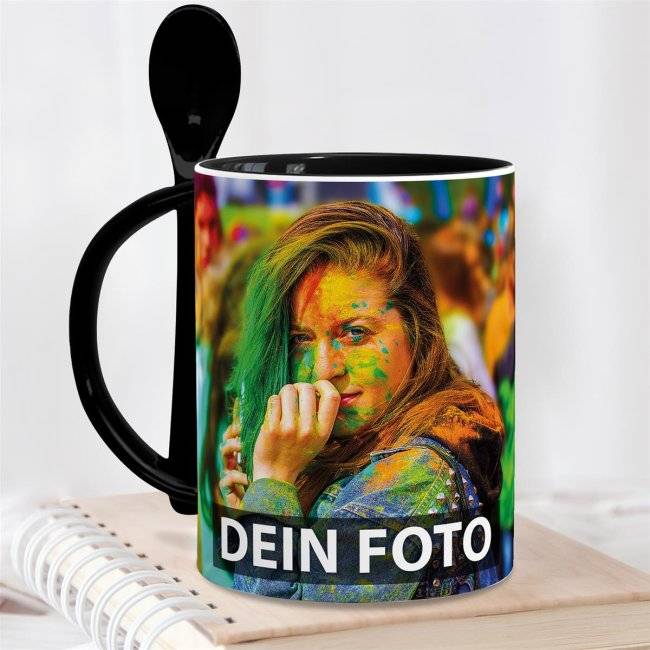 Tassendruck Löffeltasse Klassik schwarz Räumungsverkauf