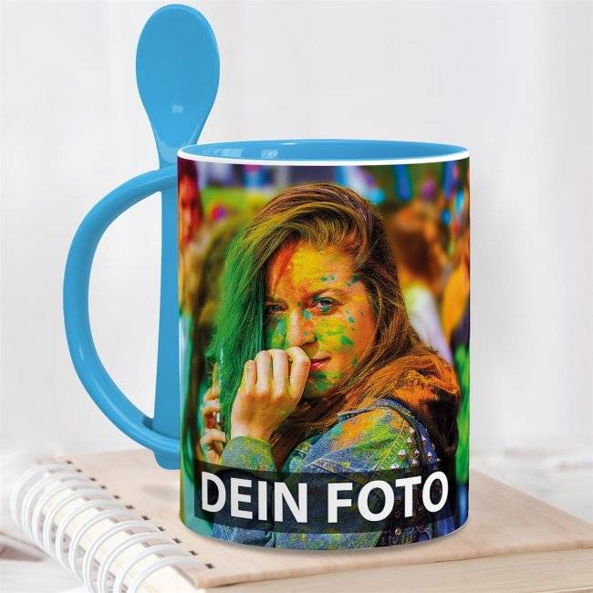 Tassendruck Löffeltasse Klassik hellblau Tiefpreis