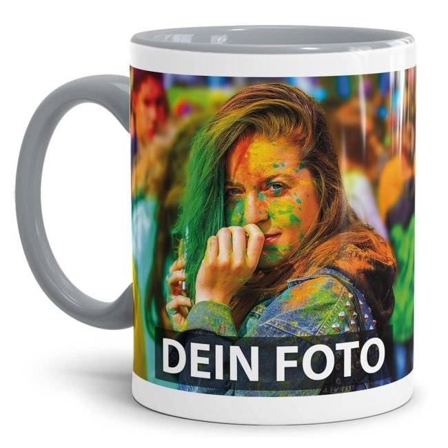 Tassendruck Fototasse innen/Henkel grau