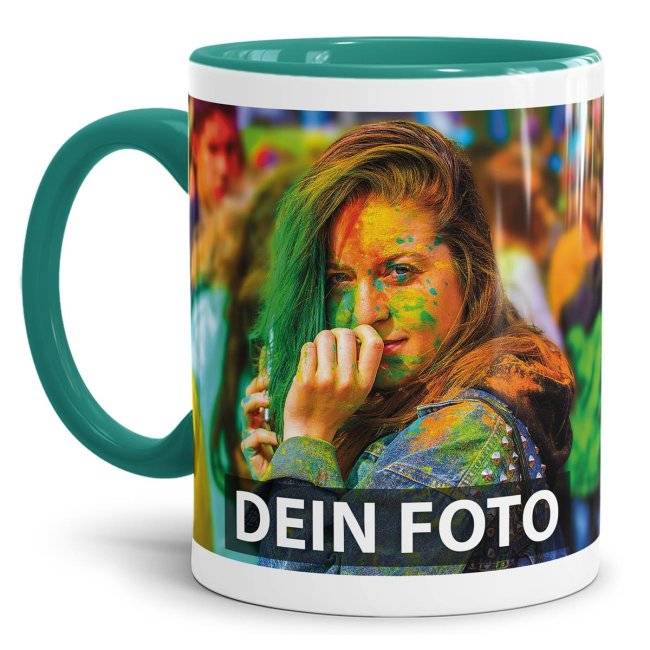 Tassendruck Fototasse innen/Henkel türkis