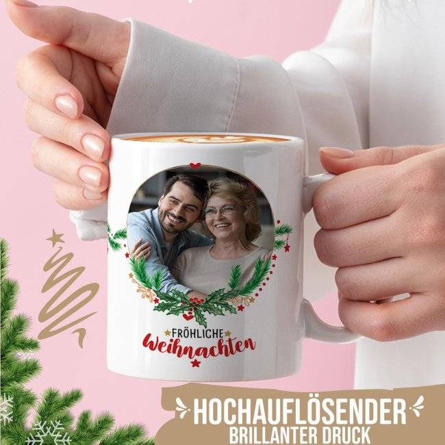 Tassendruck Weihnachtstasse mit Foto selbst gestalten - Frohe Weihnachten Bis zu 55% Rabatt