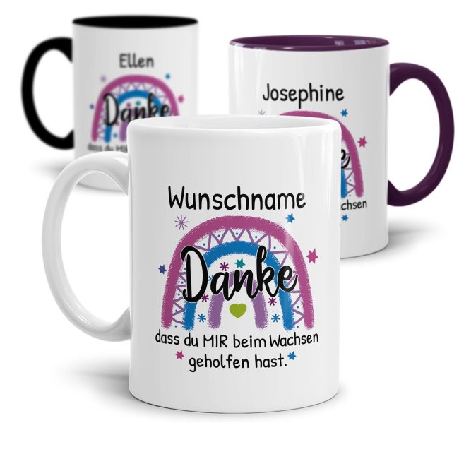 Tassendruck Erzieherin- - Danke, dass du mir beim Wachsen geholfen hast - Regenbogen Pink - mit Name Nur noch ein Tag übrig