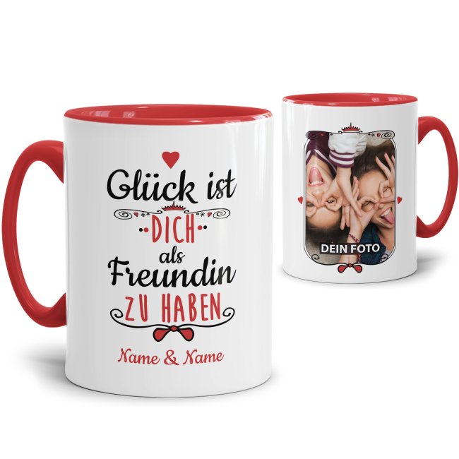 Tassendruck mit Namen und Foto - Glück ist, Dich zu haben - weiblich