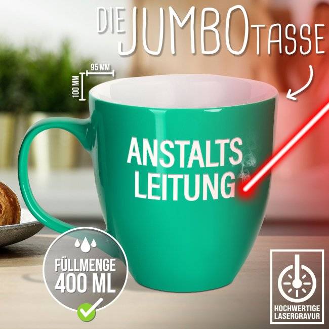 Tassendruck Hochglänzende Porzellantasse mit Gravur - XXL Jumbotasse - Anstaltsleitung - Glossy 2025
