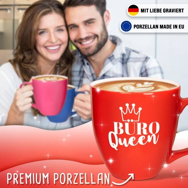 Tassendruck Hochglänzende Porzellantasse mit Gravur - XXL Jumbotasse - Büro QUEEN - Glossy Effect Outlet